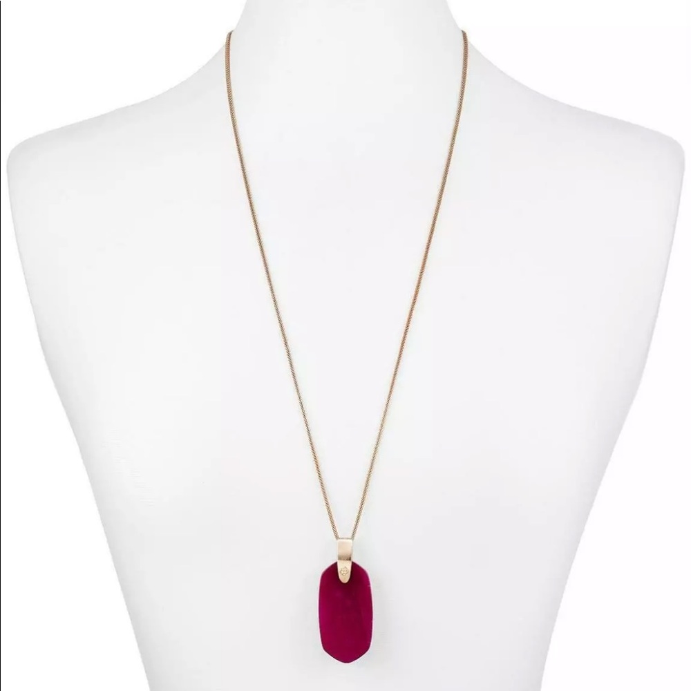NEW KENDRA SCOTT INEZ ROSE GOLD LONG NECKLACE WITH MAROON JADE PENDANT